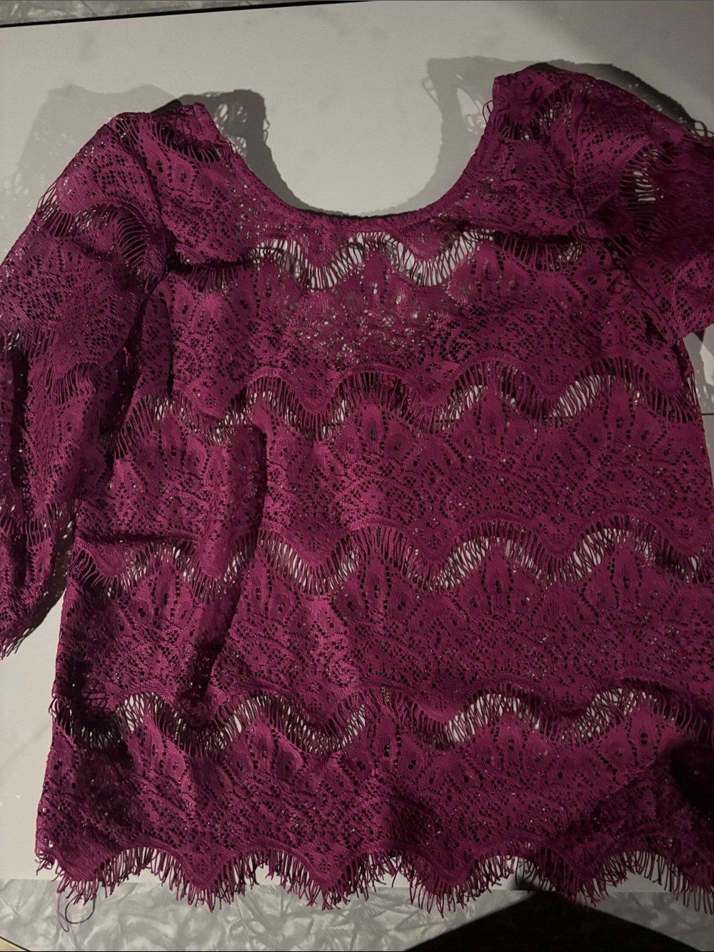 Madden Girl Berry Lace Overlay Scoop Neck Blouse